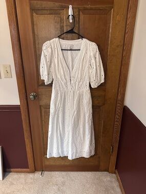a new day White Eyelet V-Neck Midi Dress with Puff Sleeves